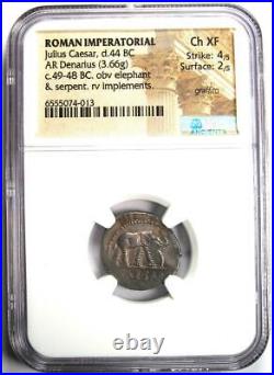 Julius Caesar AR Denarius Silver Elephant Roman Coin 49 BC NGC Choice XF (EF)