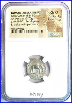 Julius Caesar AR Denarius Silver Elephant Roman Coin 49 BC NGC Choice XF (EF)