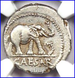 Julius Caesar AR Denarius Silver Elephant Roman Coin 49 BC NGC Choice XF (EF)