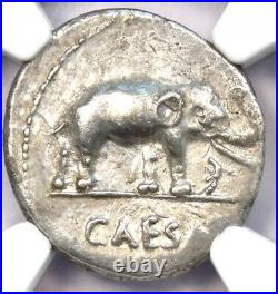 Julius Caesar AR Denarius Silver Elephant Roman Coin 49 BC NGC Choice XF (EF)