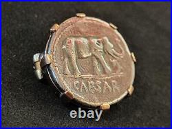 Julius Caesar AR Denarius Silver Elephant Roman Coin 49 BC set in 18kt Gold pin