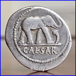 Julius Caesar AR Silver Denarius. Traveling Military Mint, Elephant Coin