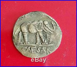 Julius Caesar Ancient Denarius Coin 49 BC Elephant Snake Fine Condition