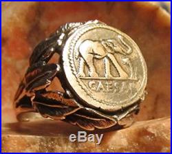 Julius Caesar Authentic HISTORIC Silver Elephant Denaris Coin Ring