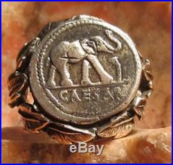 Julius Caesar Authentic HISTORIC Silver Elephant Denaris Coin Ring