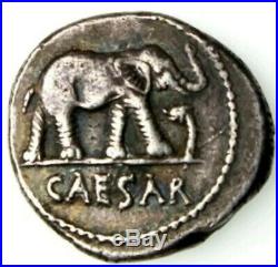 Julius Caesar Authentic War Elephant Ancient Roman Silver Denarius 46 BC Coin