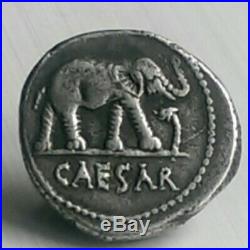Julius Caesar Authentic War Elephant Roman Silver Denarius 46-45 BC Coin