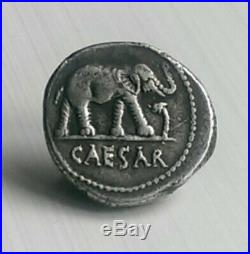 Julius Caesar Authentic War Elephant Roman Silver Denarius 46-45 BC Coin