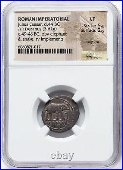 Julius Caesar Coin NGC VF Ancient Roman Republic Silver Elephant Denarius 49BC