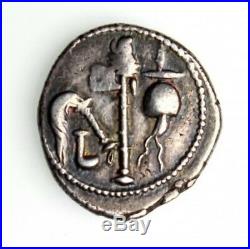 Julius Caesar Elephant & Pontifical Tools AR Silver Denarius 46-45 BC Coin