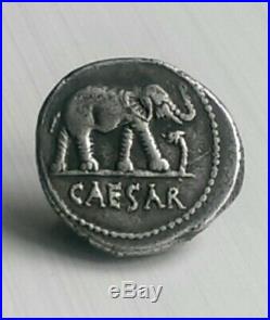Julius Caesar Elephant & Pontifical Tools AR Silver Denarius 49-48 BC Coin