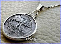 Julius Caesar Genuine Ancient Roman Elephant Denarius Coin 925 Silver Necklace