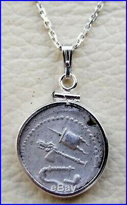 Julius Caesar Genuine Ancient Roman Elephant Denarius Coin 925 Silver Necklace