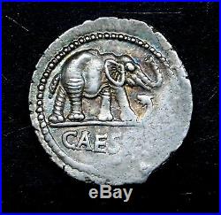 Julius Caesar. Gorgeous Rare Denarius. War Elephant. Ancient Roman Silver Coin