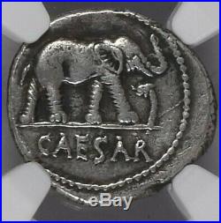 Julius Caesar NGC Ch VF 49-48 BC'Elephant & Implements Silver Denarius Coin