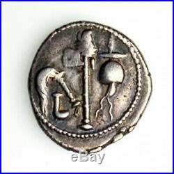Julius Caesar War Elephant & Pontifical Tools AR Silver Denarius 46-45 BC Coin