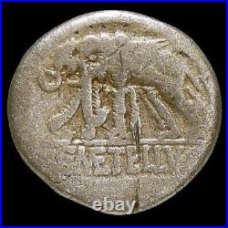 Jupiter drives Two Elephant Chariot/Roma. Metellus. Rare Caecilia 14. Roman Coin