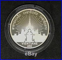 LAOS 50,000 KIP 450th ANNI. VIENTAINE 2010 SILVER PROOF #2 ELEPHANT COIN BOX