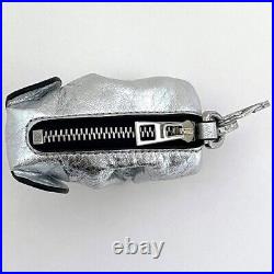LOEWE Elephant Animal Leather Bag Charm Key Ring Coin Purse Silver Metallic