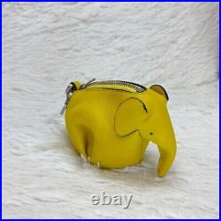 LOEWE Elephant Bag charm Coin case Keyring Leather Yellow Silver hardware JAPAN