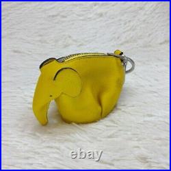 LOEWE Elephant Bag charm Coin case Keyring Leather Yellow Silver hardware JAPAN