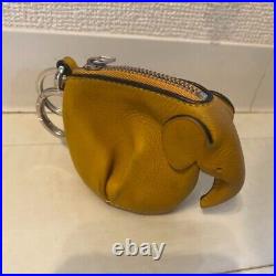 LOEWE Elephant Bag charm Coin case Keyring Leather Yellow Silver hardware Logo