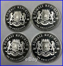 LOT OF 4 of 2010 SOMALIA ELEPHANT UNC Silver African Wildlife 1 Oz. 999 COINS