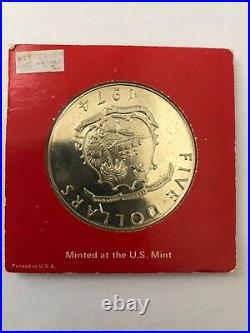 Liberia -1974 $5 Dollar Coin (Proof, PF) 0.900 Silver Bull Elephant