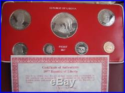 Liberia 1977 7 coin Proof set Large Silver Elephant 5$ Coin COA case Royal Mint