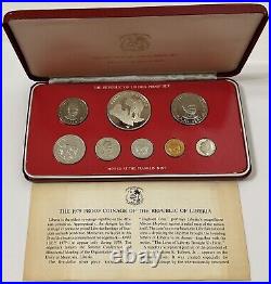 Liberia 1979 8 Coin Key Proof Set O. A. U. July Mintage 1,857 with Silver Elephant