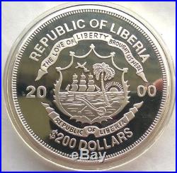 Liberia 2000 African Elephants 200 Dollars 1/2 Kilo Silver Coin, Proof