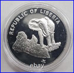 Liberia 5$ Dollars Silver Proof coin 1973 Elephant