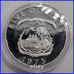 Liberia 5$ Dollars Silver Proof coin 1973 Elephant