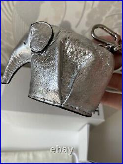 Loewe Elephant Silver Leather Metallic Coin Purse Keychain Key Ring Bag Charm
