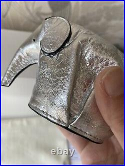 Loewe Elephant Silver Leather Metallic Coin Purse Keychain Key Ring Bag Charm