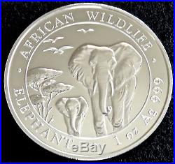 Lot Of 3 1 Troy Oz Silver Somalian African Elephant (2014-2016). 999 Bu