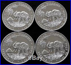 Lot Of 4 2017 Somalia 1 Oz Silver Elephants. 9999 Silver Bu