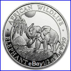 (Lot Of 5 Coins) 2017 1/2 oz Somalia Elephant. 999 Silver Coin BU