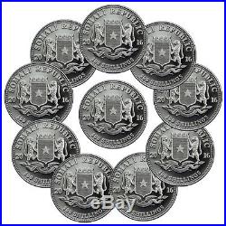 Lot of 10 2016 Somalia 100S 1 Oz. 9999 Silver African Elephant Coins SKU37657