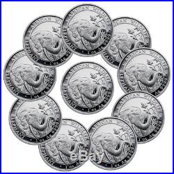 Lot of 10 2018 Somalia 1 oz Silver Elephant Sh100 Coins GEM BU SKU49892