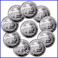 Lot of 10 2019 Somalia 1 oz Silver Elephant Sh100 Coins GEM BU SKU55251