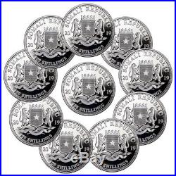 Lot of 10 2019 Somalia 1 oz Silver Elephant Sh100 Coins GEM BU SKU55251