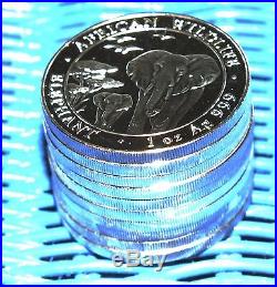 Lot of 10 x 1 Oz. 999 Silver 2015 Somali Republic Elephant Coins, B. U