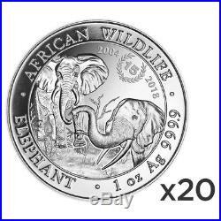 Lot of 20 x 1 oz 2018 Somalian African Elephant 15th Anniversary Silver Coin