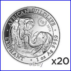 Lot of 20 x 1 oz 2018 Somalian African Elephant 15th Anniversary Silver Coin