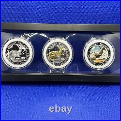 Lot of 3 X 1oz UNC 2023 Somalia Elephant Fine Silver, Colored & Gold Gilt Coin