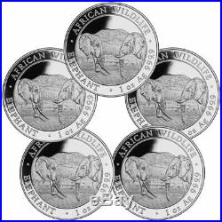 Lot of 5 2020 Somalia 1 oz Silver Elephant Sh100 Coins GEM BU SKU60535