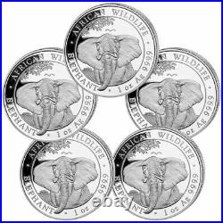 Lot of 5 2021 Somalia 1 oz Silver Elephant Sh100 Coins GEM BU PRESALE