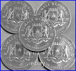 Lot of 5 coins (2017) 1 OZ Somalia Silver Elephant Coin (BU)