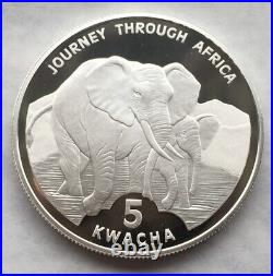 Malawi 2006 African Elephant 5 Kwacha Silver Coin, Proof
